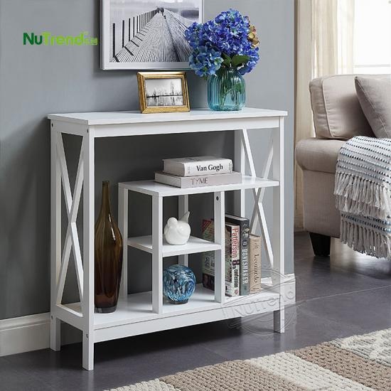 simple X shaped tall white wood entry console table factory Supplier
